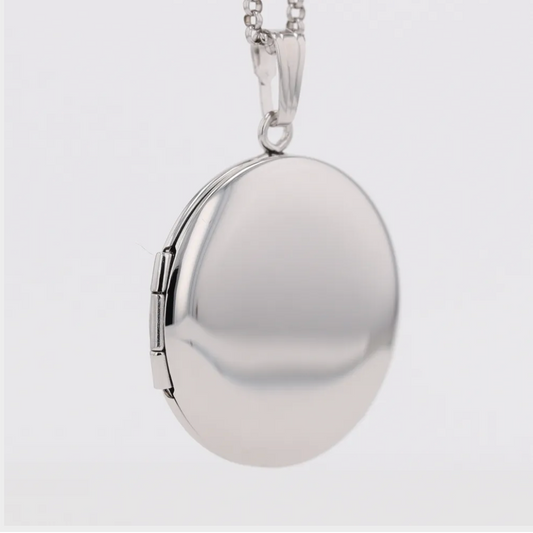 Sterling Silver Round Plain Locket on Chain