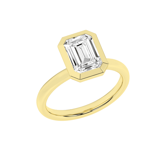 14K Yellow Gold Lab Grown 2.50ct Emerald Diamond Bezel Engagement Ring