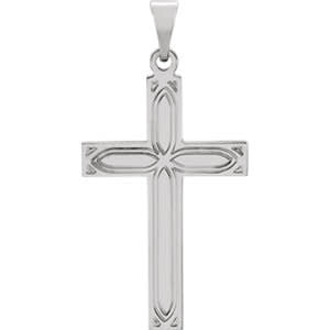 14K White Gold Engraved Cross Pendant