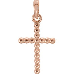 14K Rose Gold Small Beaded Cross