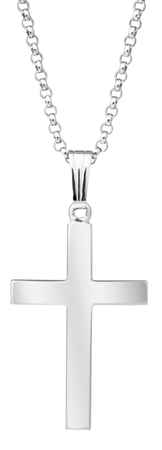 Sterling Silver Plain Polished Domed Cross Necklace