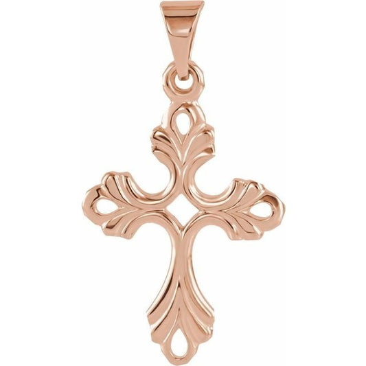 14KT PG MEDIUM FANCY CROSS