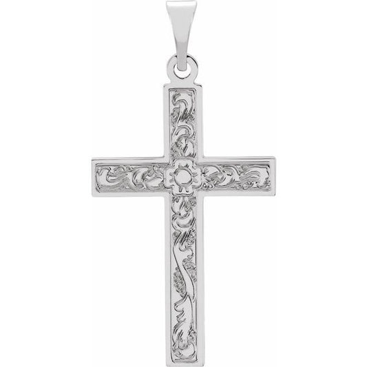 14KT WG SMALL FANCY CROSS