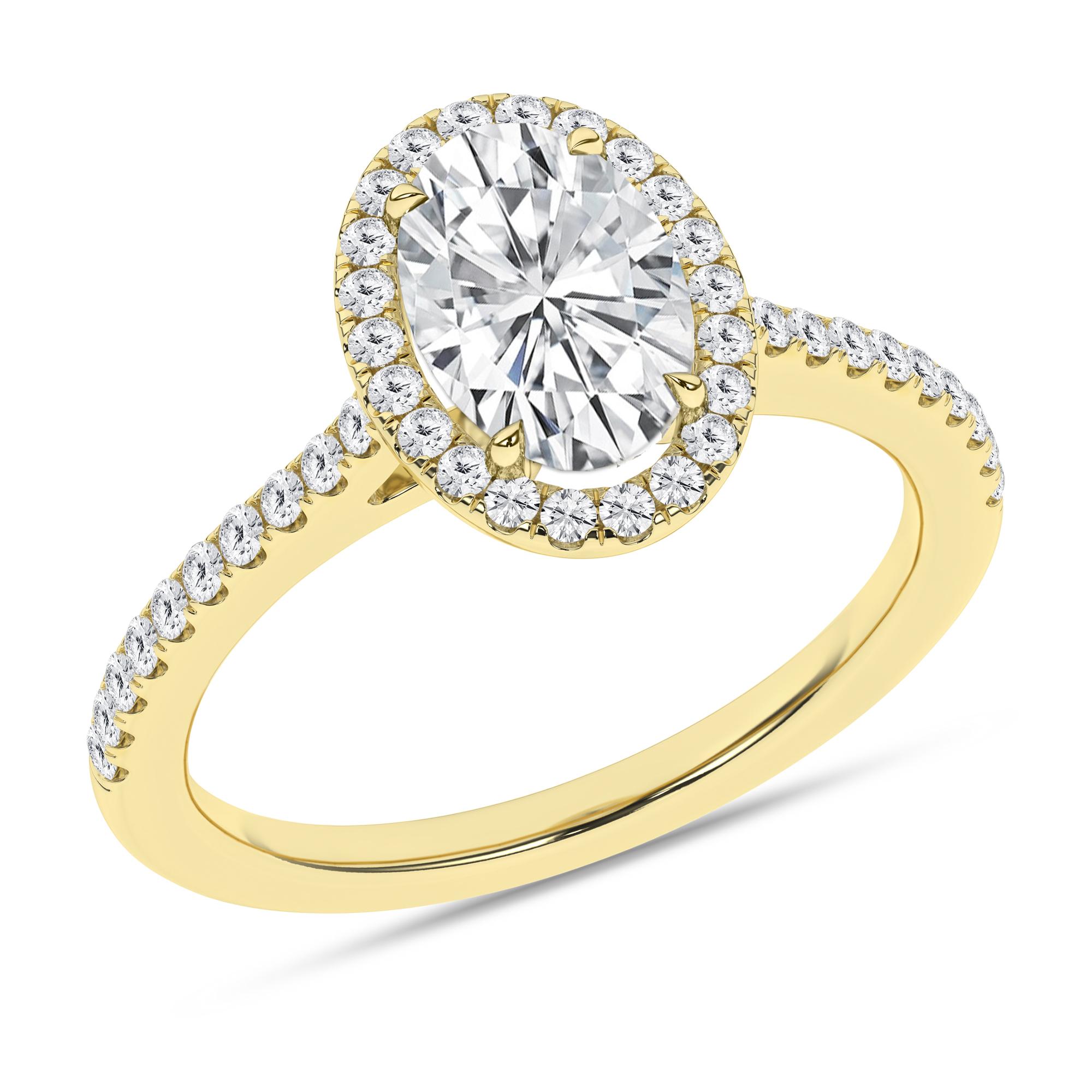 14K Yellow Gold Lab Grown Oval Halo Engagement Ring