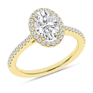 14K Yellow Gold Lab Grown Oval Halo Engagement Ring