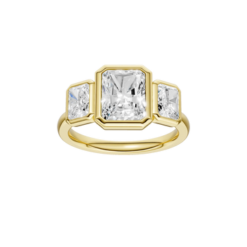 14K Yellow Gold Lab Grown 3.11ctw Radiant Diamond Three Stone Bezel Engagement Ring