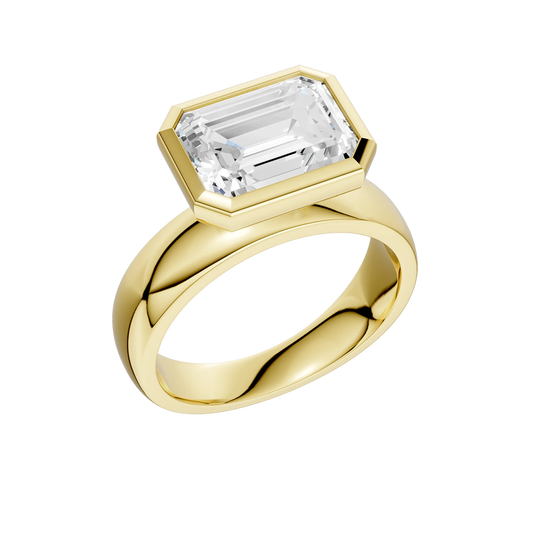 14K Yellow Gold 3.0ct Lab Grown Emerald Diamond East-West Bezel Engagement Ring