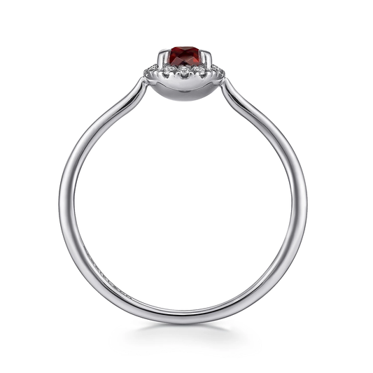 14K White Gold Garnet and Diamond Halo Promise Ring