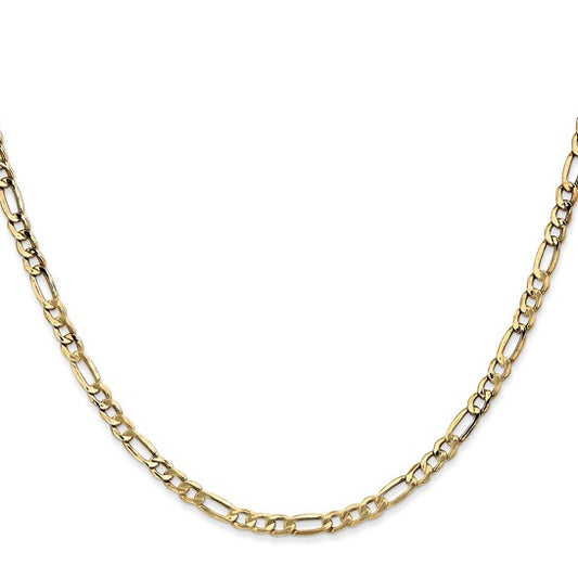 10K Yellow Gold 3.5mm Semi-Solid Figaro Chain 24"