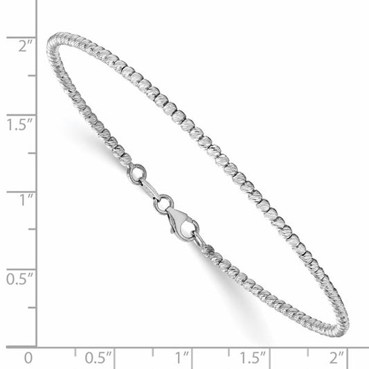 14K White Gold Polished Diamond Cut Beaded Bracelet