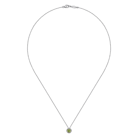 14k White Gold Diamond Halo Peridot Pendant Necklace