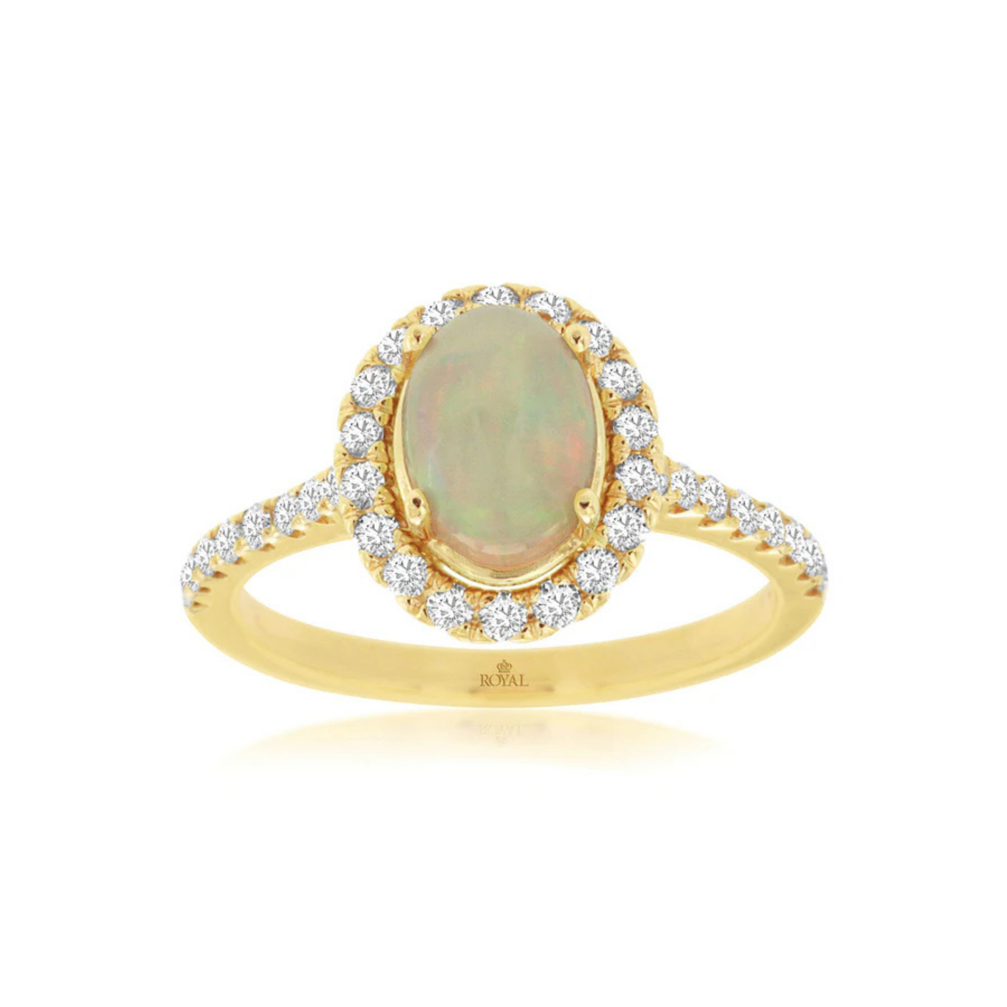 14K Yellow Gold Opal and Diamond Ring