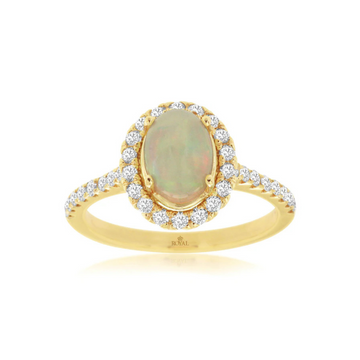 14K Yellow Gold Opal and Diamond Ring