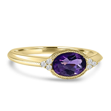 14K Yellow Gold Bezel Set Amethyst Ring