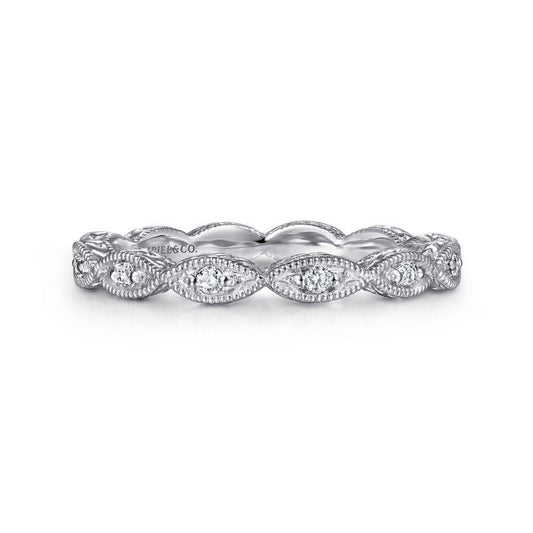 14K White Gold Marquise Shaped Diamond Stackable Ring