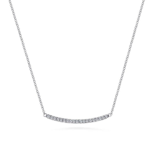 14K White Gold Diamond Pave Curved Bar Necklace