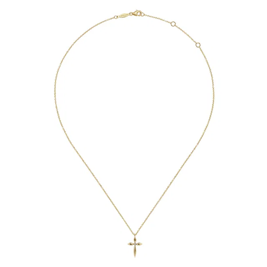 14K Yellow Gold Diamond Cross Pendant Necklace