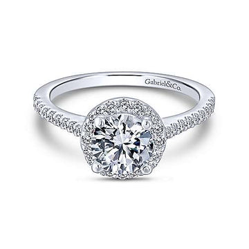 14K White Gold Round Halo Diamond Engagement Ring