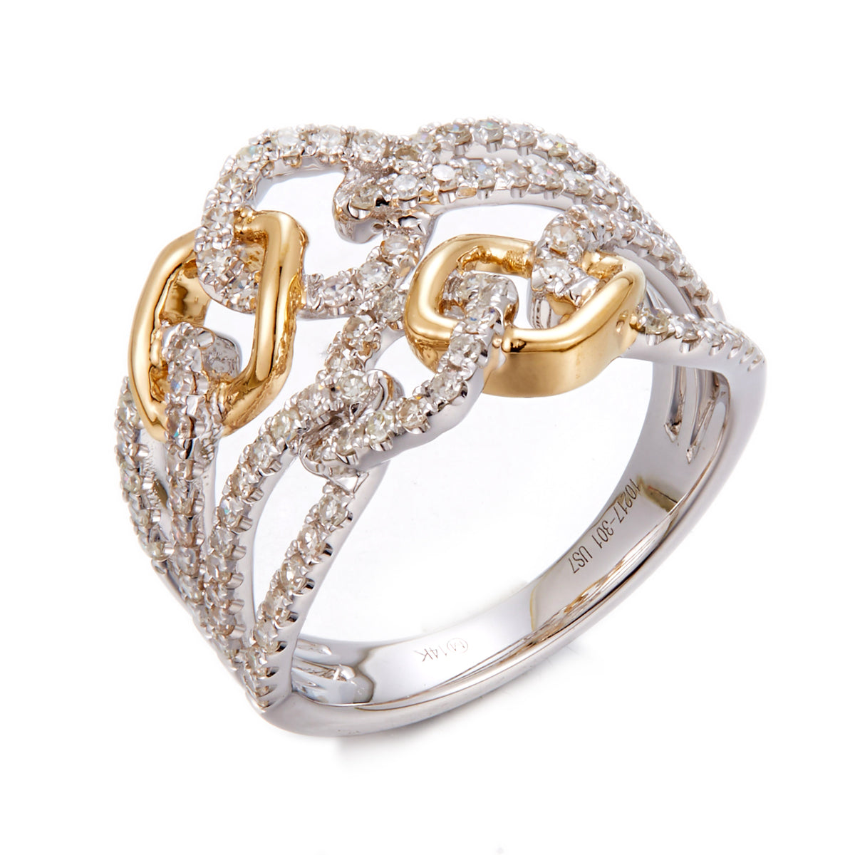 14K Two Tone Diamond Link Ring