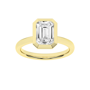 14K Yellow Gold Lab Grown 2.58ct Emerald Diamond Bezel Engagement Ring