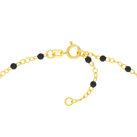 14K Yellow Gold Black Enamel Beads & Piatto Chain Bracelet