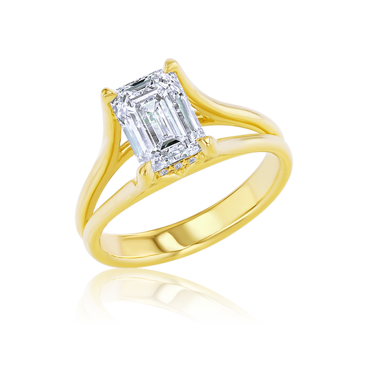 18K Yellow Gold Lab Grown 2.11ctw Emerald-Cut Diamond Split Shank Ring