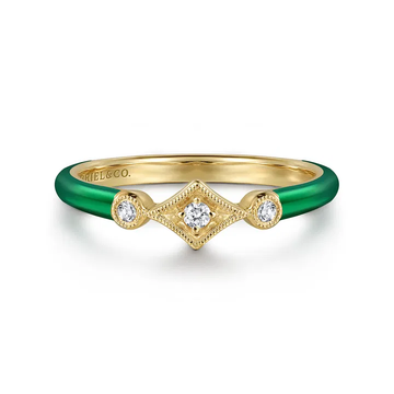 14K Yellow Gold Diamond Split Stackable with Chrome Green Enamel
