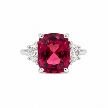Platinum 4.66ctw Cushion-Cut Pink Tourmaline and Diamond Three Stone Ring