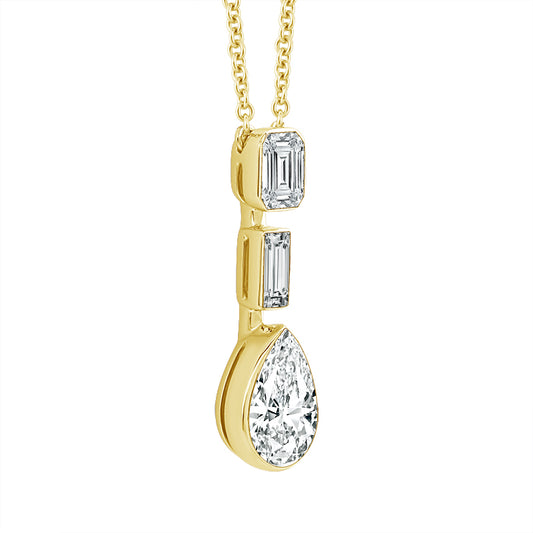 14K Yellow Gold 1.50ctw Lab Grown Fancy Cut 3 Stone Diamond SkySet Necklace