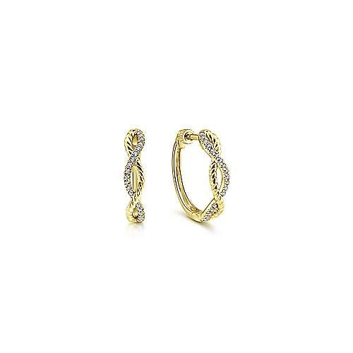 14K Yellow Gold 15mm Twisted Rope and Diamond Huggies