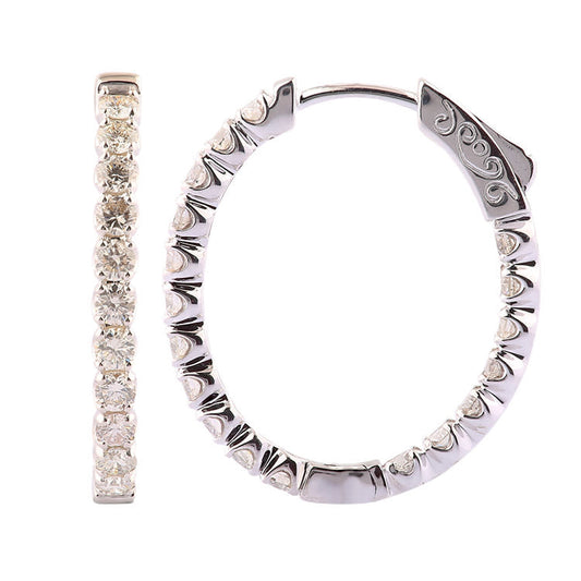 14K White Gold 2ctw Diamond Inside Out Hoops
