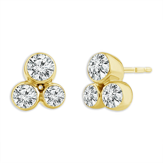 14K Yellow Gold Lab Grown 3/4ctw SkySet Diamond Trio Stud Earrings