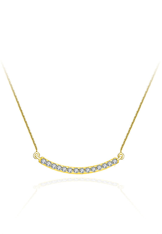 14K Yellow Gold Pave Diamond Curved Bar Necklace