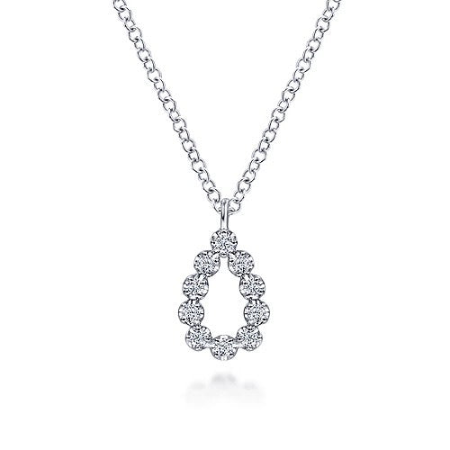 14K White Gold Diamond Teardrop Pendant Necklace