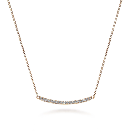 18 inch 14K Rose Gold Diamond Pave Curved Bar Necklace