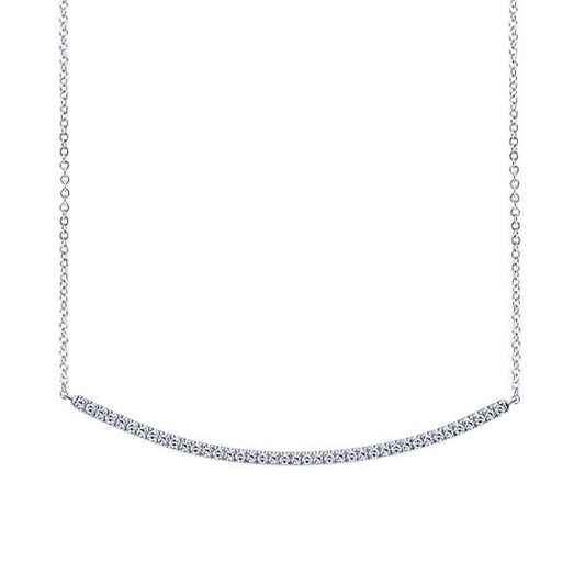 14K White Gold Diamond Pave Curved Bar Necklace