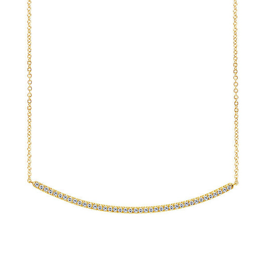 14K Yellow Gold Diamond Pave Curved Bar Necklace