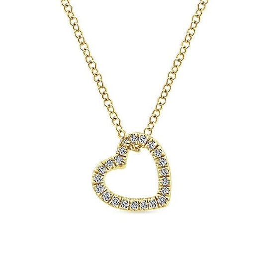 14K Yellow Gold Diamond Heart Necklace