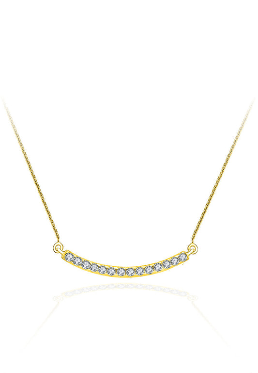 14K Yellow Gold Diamond Pave Curved Bar Necklace