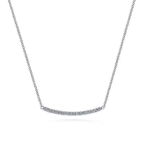 18" 14K White Gold Diamond Pave Curved Bar Necklace