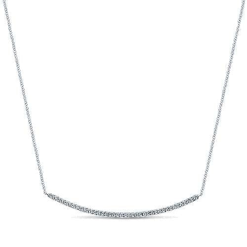18" 14K White Gold Diamond Pave Curved Bar Necklace