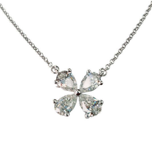 18K White Gold Small Pear Shaped Diamond Necklace
