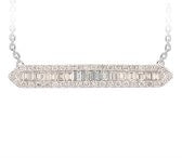 14K White Gold Baguette and Pave Diamond Bar Necklace