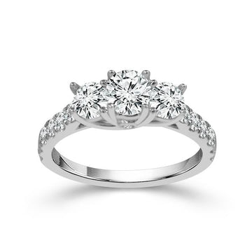 14K White Gold Round Brilliant Three Stone Engagement Ring