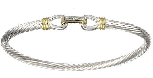 Two Tone Diamond Link Cable Bracelet 7"