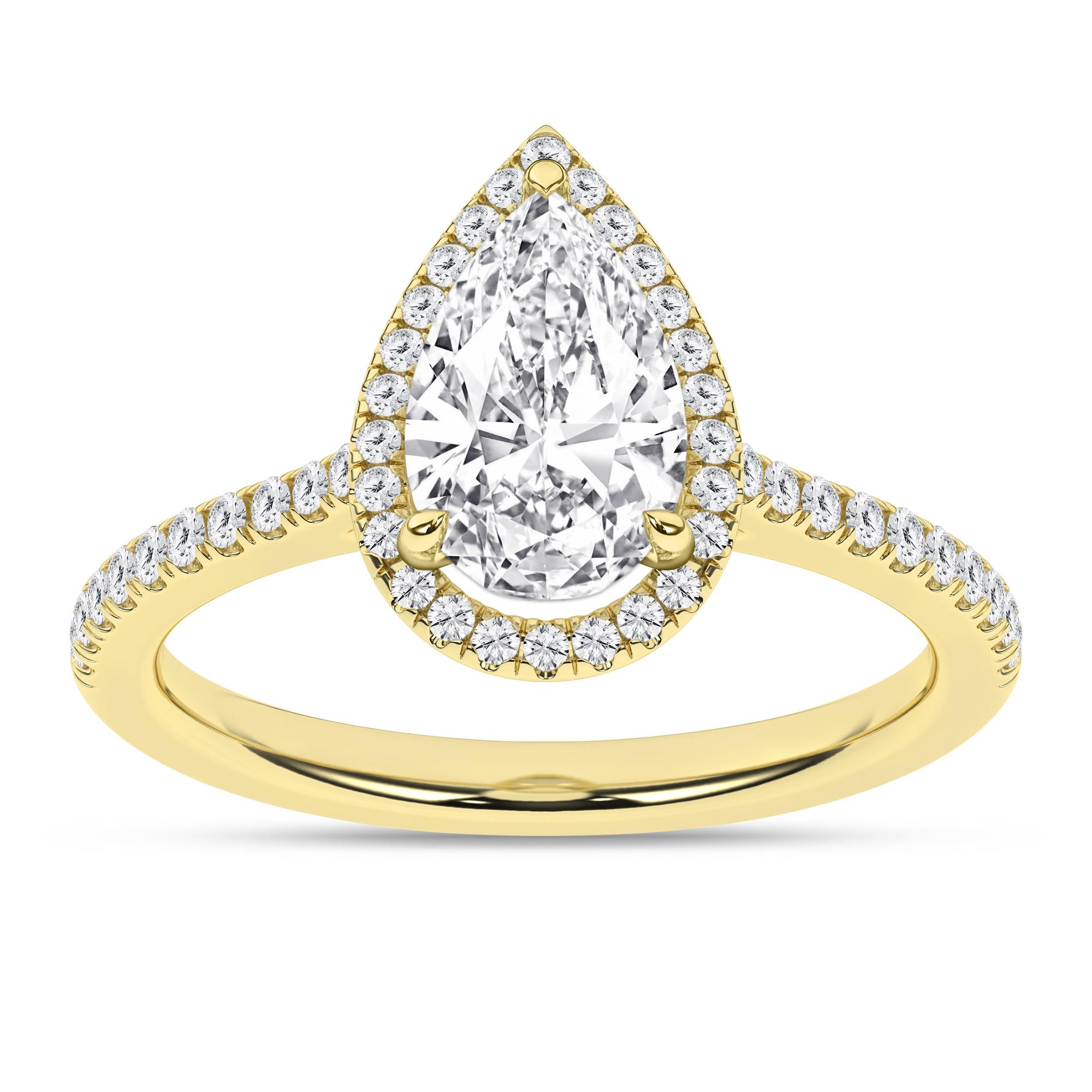 14K Yellow Gold Lab Grown 2.64ctw Pear Diamond Halo Engagement Ring