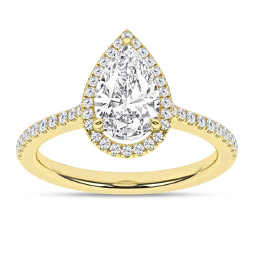 14K Yellow Gold Lab Grown 2.64ctw Pear Diamond Halo Engagement Ring