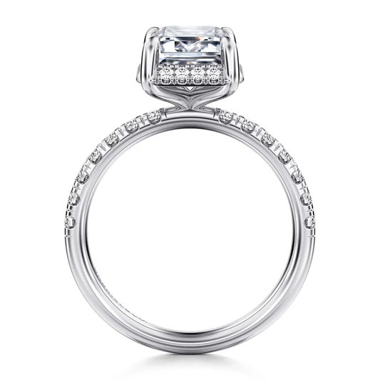 14K White Gold Emerald Cut Hidden Halo Diamond Engagement Ring