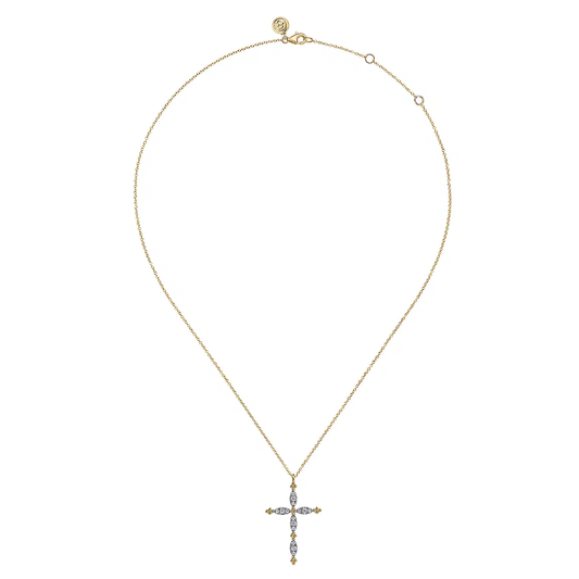 14K Yellow Gold Bujukan Diamond Cross Pendant Necklace