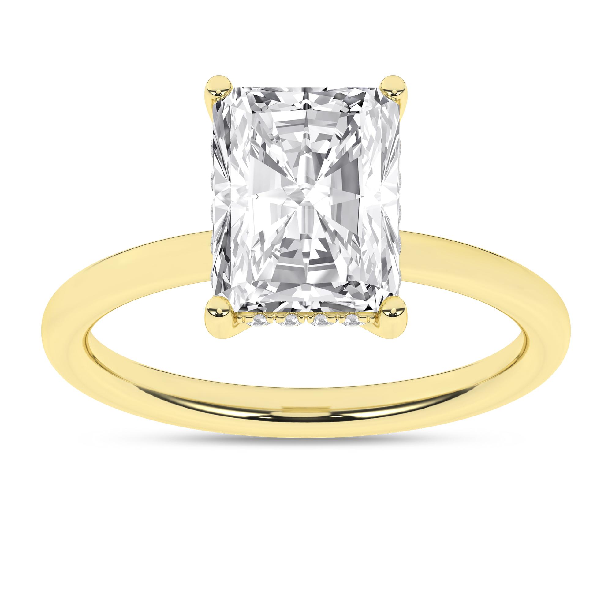 14K Yellow Gold Lab Grown Radiant Diamond Hidden Halo Engagement Ring